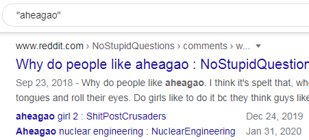 Searching for the mispelling "aheagao" on Google returns many results.