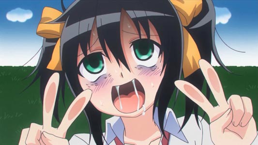 Kuroki Tomoko 黒木智子, example of ahegao アヘ顔. This image was a single frame Easter egg hidden in the ED of the 5th episode.