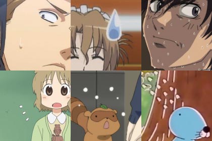 A collage of different types of sweating symbols in anime.