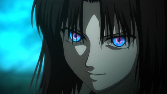 Ryougi Shiki 両儀式. and the Chokushi no Magan 直死の魔眼, Mystic Eyes of Death Perception.