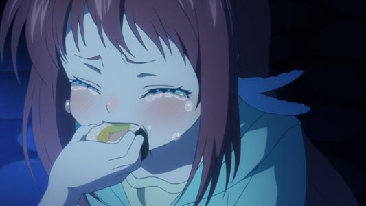 Mukaido Manaka 向井戸まなか, example of character crying while eating sushi.