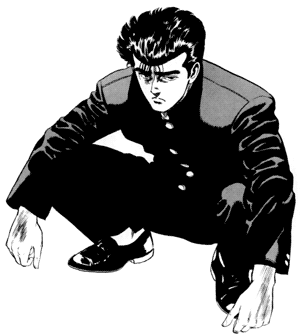 Maeda Taison 前田太尊, example of yankii-zuwari ヤンキー座り, delinquent squat.