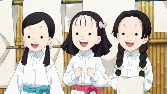 The "Three Butterfly Sisters," Kochou San-shimai 胡蝶三姉妹, example of "dot eyes," ten-me 点目.