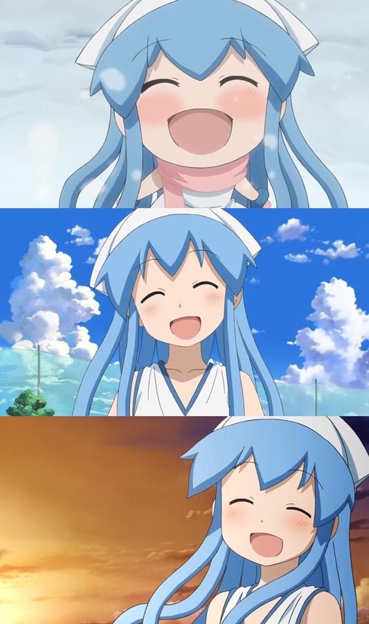 Ika Musume イカ娘, example of egao 笑顔, "smiling face."