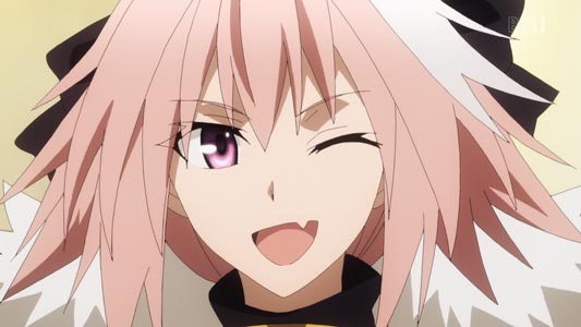 Astolfo アストルフォ, blinking, example of skin-colored anime fang, hadairo no yaeba 肌色の八重歯.