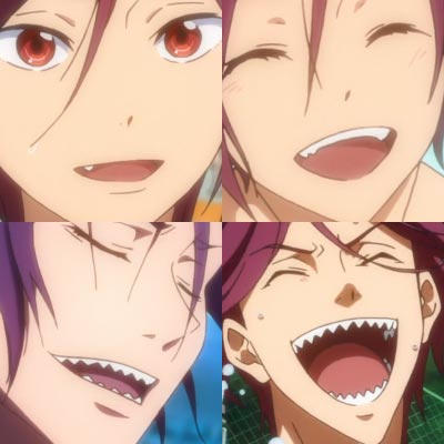 Matsuoka Rin 松岡凛, example of anime fang, yaeba, and jagged teeth, gizaba ギザ歯.