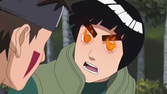 Inuzuka Kiba 犬塚キバ, Rock Lee ロック・リー, example of fire eyes.