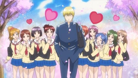 Mantama まんたま, a parody of Gintama 銀魂, features Kintoki 金時 as the last man in the world, so all the girls fall in love with him, because he's literally the only boy in the world.