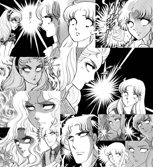 A collage of faces like osoroshii ko 恐ろしい子.