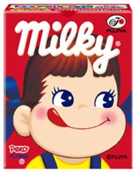 Peko-chan ペコちゃん, on a box of Milky ミルキー.