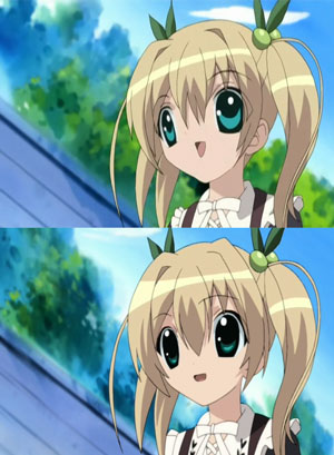 Bad quality anime face and its improved version.