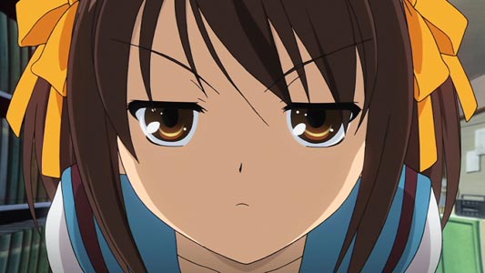 Suzumiya Haruhi 涼宮ハルヒ, example of staring eyes, jito-me ジト目.